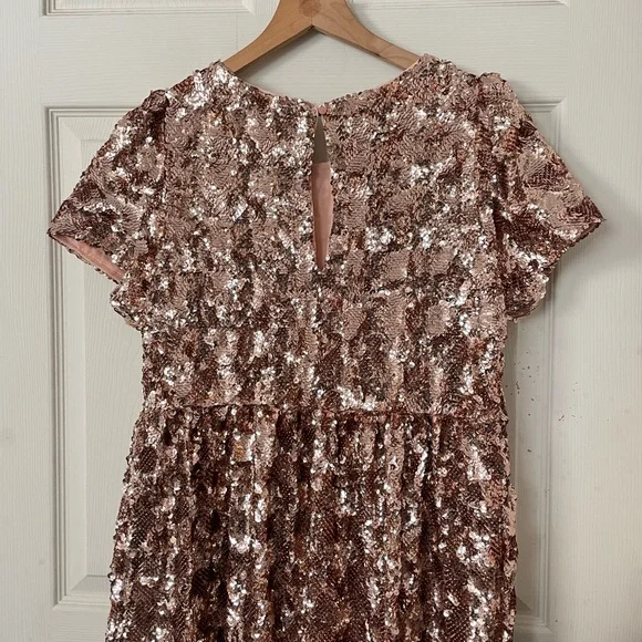 NEW Anthropologie pink rose gold sequence midi dress - Picture 7 of 7
